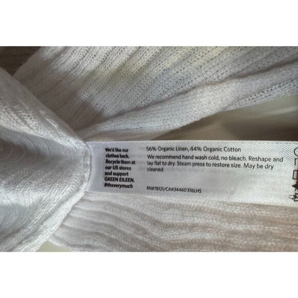 Eileen Fisher Cardigan Sweater Open Front White Ribbed Linen Blend Women's Large - Picture 5 of 5